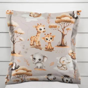 Povlak na dekorativní polštářek Dětský bavlněný povlak na polštář s lemem Sandra SA-514 Africká zvířátka na šedém 40 x 60 cm