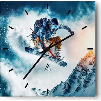 Hodiny Velké nástěnné hodiny 40x40 Snowboard Skleněné hodiny Tiché