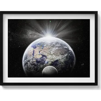 Obraz Nástěnný dekorativní obraz v rámu s grafikou Pohled na Zemi a Měsíc 80x60 cm