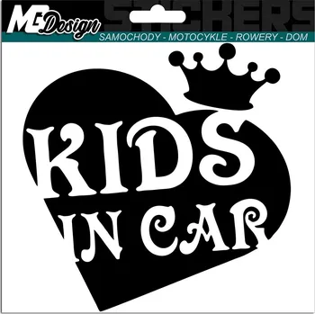 Samolepicí dekorace na vozidlo NÁLEPKA na auto SRDCE DĚTI V AUTĚ KORUNA 15x15
