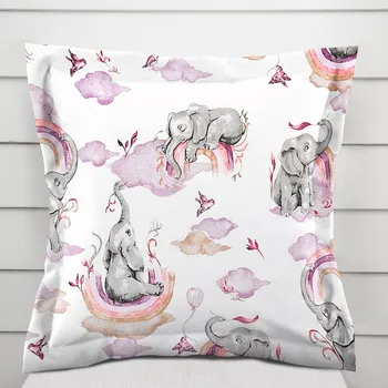 Povlak na dekorativní polštářek Dětský bavlněný povlak na polštář s lemem Sandra SA-464 Sloni s fialovou duhou na bílém 50 x 60 cm