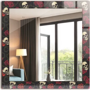 Zrcadlo Čtvercové nástěnné zrcadlo s potiskem motivu 60x60 Lebky růže trny