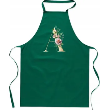 Kuchyňská zástěra KUCHYŇSKÁ ZÁSTĚRA zelená S PÍSMENEM A jméno Amélie, Ania, Alan, Adam, Ala FA_348_z