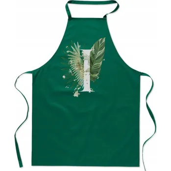 Kuchyňská zástěra KUCHYŇSKÁ ZÁSTĚRA zelená S PÍSMENEM I jméno monogram Iwona Iga Ilona FA_394_z