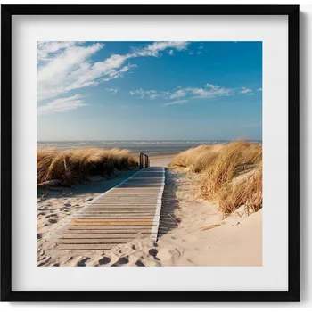 Obraz Dekorativní nástěnný obraz s rámem a grafikou loft Pohled na pláž a moře 50x50 cm