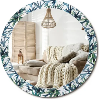 Zrcadlo Zrcadlo s potiskem do koupelny, kuchyně, předsíně, průměr 80 cm - Modré palmy