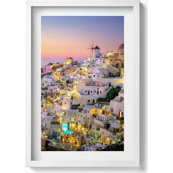 Obraz Nástěnný obraz bílý rám Architektura Santorini večer Řecko 40x60 cm