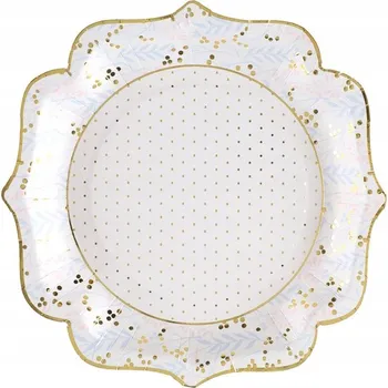 Talíř PAPÍROVÉ TALÍŘKY ZLATÉ TEČKY VĚTVIČKY 21X21 CM SVATÉ PŘIJÍMÁNÍ SVATEBNÍ HOSTINA SVATBA IHS