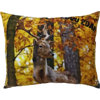Dekorativní polštářek Polštář Lovu Zdar myslivecký motiv jelen v lese (polštář pro myslivce , myslivecký polštářek )