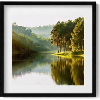 Obraz Dekorativní nástěnný obraz v rámu s grafikou loft Zelená krajina řeky 50x50 cm