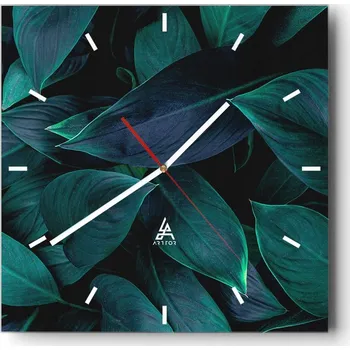 Hodiny Velké nástěnné hodiny na zeď 40x40 Listy Skleněné hodiny Čtvercové Tiché