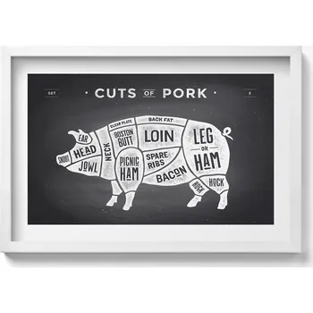 Obraz Dekorativní nástěnný obraz v rámu Prase - plakát řezníka vepřové maso 60x40 cm