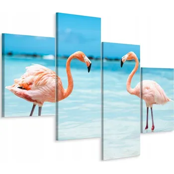 Obraz Obraz Čtyřdílný (Tetraptych) PTÁCI Plameňáci Krajina 3D 80x50