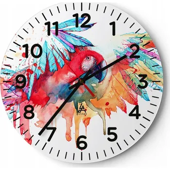 Hodiny Kuchyňské nástěnné hodiny 30x30 Papoušek Moderní skleněné hodiny do obýváku Tiché