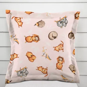 Povlak na dekorativní polštářek Dětský bavlněný povlak na polštář s lemem Sandra SA-533 Australská zvířátka na růžovém 40 x 40 cm