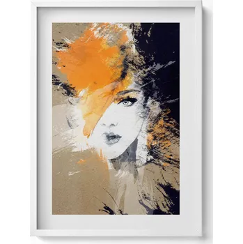 Obraz Obraz s bílým rámem a grafikou na zeď Portrét ženy abstrakce 50x70 cm