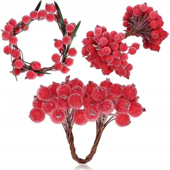 Vánoční dekorace MRAZIVÁ ČERVENÁ JEŘABINA UMĚLÁ 20ks SVAZEK OZDOBY NA VÁNOČNÍ STROMEK VÁNOČNÍ BAŇKY