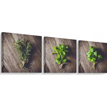 Obraz Obrazy do Kuchyně SADA Čerstvé BYLINKY Bazalka Rozmarýn Máta Rostliny 180x60