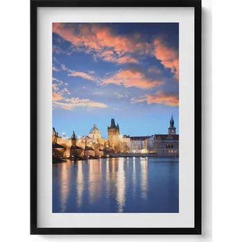 Obraz Dekorativní nástěnný obraz v černém rámu - Večerní městská krajina 50x70 cm