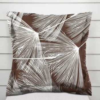 Povlak na polštářek Bavlněný povlak na polštář s lemem Sandra SA-499 Bílé abstraktní chmýří na hnědém 35 x 45 cm