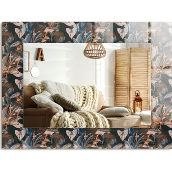 Zrcadlo Zrcadlo s potiskem do koupelny, kuchyně, předsíně, Květiny a listy 80x60 cm