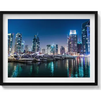 Obraz Dekorativní obraz v rámu na zeď do obýváku Lodě v nočním městě 80x60 cm