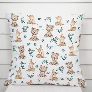 Povlak na dekorativní polštářek Dětský bavlněný povlak na polštář Sandra SA-470 Medvídci a koloušci na bílém 40 x 40 cm