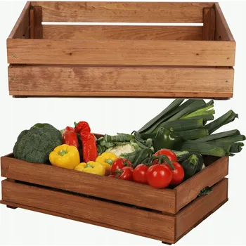 Úložný box Dřevěná bedýnka na zeleninu a ovoce, dekorativní bedna 60x40 cm s UCHYTY