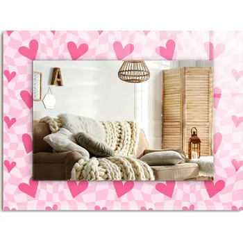 Zrcadlo Obdélníkové nástěnné dekorativní zrcadlo s možností montáže vertikálně i horizontálně, Růžová srdce, 80x60 cm