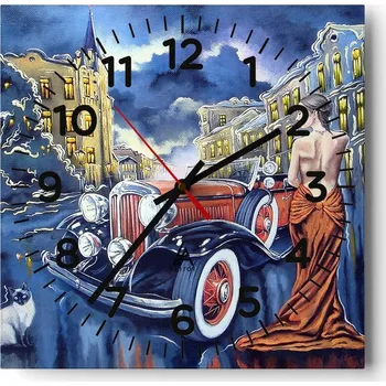 Hodiny Nástěnné hodiny do obýváku 40x40 Motorismus Tichý chod Hodiny na skle Bez hlučnosti