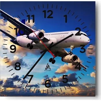 Hodiny Nástěnné hodiny do obýváku 40x40 Letadlo Tichý chod Skleněné hodiny