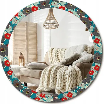 Zrcadlo Kulaté dekorativní zrcadlo na zeď do domu, kanceláře, retro květinový vzor, průměr 90 cm