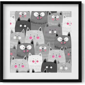 Obraz Moderní nástěnná dekorace obraz v černém rámu - Motiv s kočkami 50x50 cm