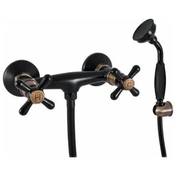 Sprchový set RAV SLEZÁK MORAVA sprchový set s baterií, ruční sprcha, hadice, držák, matná černá/staromosaz