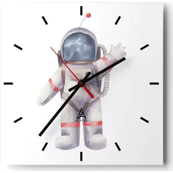 Hodiny Velké nástěnné hodiny 40x40 Astronaut Skleněné tiché hodiny