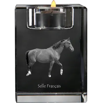 Svícen Selle Francais - svícen s fotografií kočky, křišťálový podstavec na čajovou svíčku