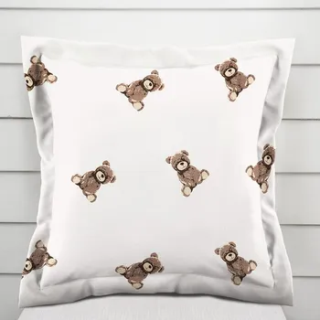 Povlak na dekorativní polštářek Dětský bavlněný povlak na polštář s lemem Sandra SA-531 Medvídci na bílém 40 x 40 cm