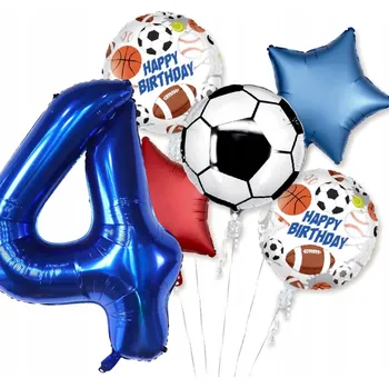 Balónek ČÍSLICE 4 Sada balónků SPORTOVNÍ NAROZENINY Míč RUGBY BASKETBAL