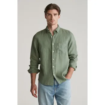 Pánské oblečení KOŠILE GANT REG GMNT DYED LINEN SHIRT KALAMATA GREEN