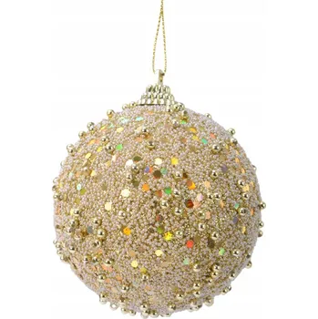 Vánoční dekorace Vánoční Koule na vánoční stromeček kulatá zlatá zdobená flitry, 8 cm