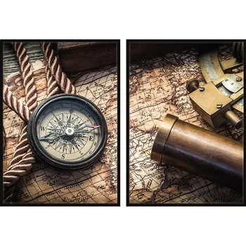 Obraz OBRAZ PLAKÁTY V RÁMU 53x73cm Dyptych Sada 2 obrazů Kompas Cestování P834