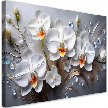 Obraz Obraz na plátně, Orchidej Bílý 3D květ malovaný 60x40