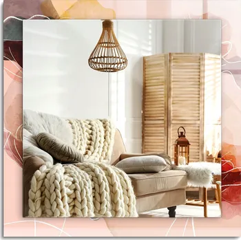 Zrcadlo Dekorativní závěsné Zrcadlo s abstraktním květinovým potiskem, 60x60 cm