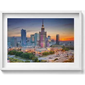 Obraz Závěsný obraz rámeček bílé barvy Varšava Západ slunce panorama 70x50 cm
