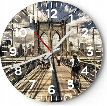 Hodiny Nástěnné hodiny do obýváku 40x40 Most USA Kulatý Skleněné hodiny Loft Tiché