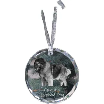 Obraz Kavkazský pastevecký pes - křišťálová vánoční koule s fotografií, fotografie psa v křišťálu