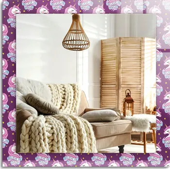 Zrcadlo Nástěnné zrcadlo zdobené grafikou na skle Jednorožci hvězdy nápis 60x60 cm