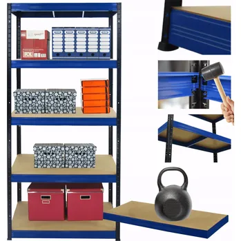 Dílenský regál Kovový regál skladový stojan HELIOS 213x120x50 cm, 5 polic, nosnost 175 kg/police, kombinovaný