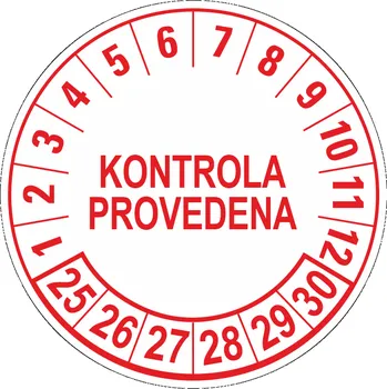 Samolepící etiketa Kontrola provedena 2025-2030 samolepící vinylová fólie 40 mm aršík 10 kusů