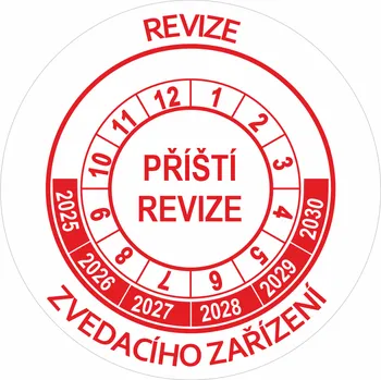Samolepící etiketa Příští revize zvedacího zařízení 2025-2030 samolepící vinylová fólie 40 mm aršík 10 kusů